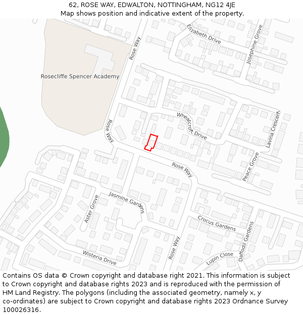 62, ROSE WAY, EDWALTON, NOTTINGHAM, NG12 4JE: Location map and indicative extent of plot