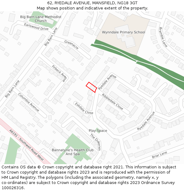 62, RYEDALE AVENUE, MANSFIELD, NG18 3GT: Location map and indicative extent of plot