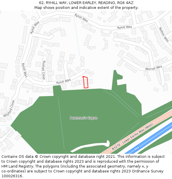 62, RYHILL WAY, LOWER EARLEY, READING, RG6 4AZ: Location map and indicative extent of plot