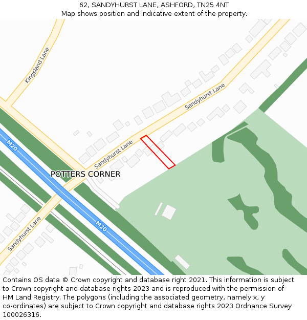 62, SANDYHURST LANE, ASHFORD, TN25 4NT: Location map and indicative extent of plot
