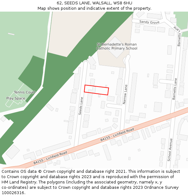 62, SEEDS LANE, WALSALL, WS8 6HU: Location map and indicative extent of plot