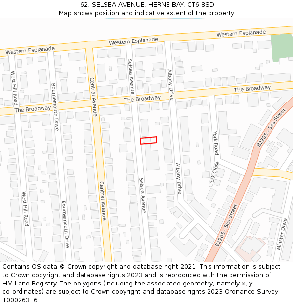 62, SELSEA AVENUE, HERNE BAY, CT6 8SD: Location map and indicative extent of plot