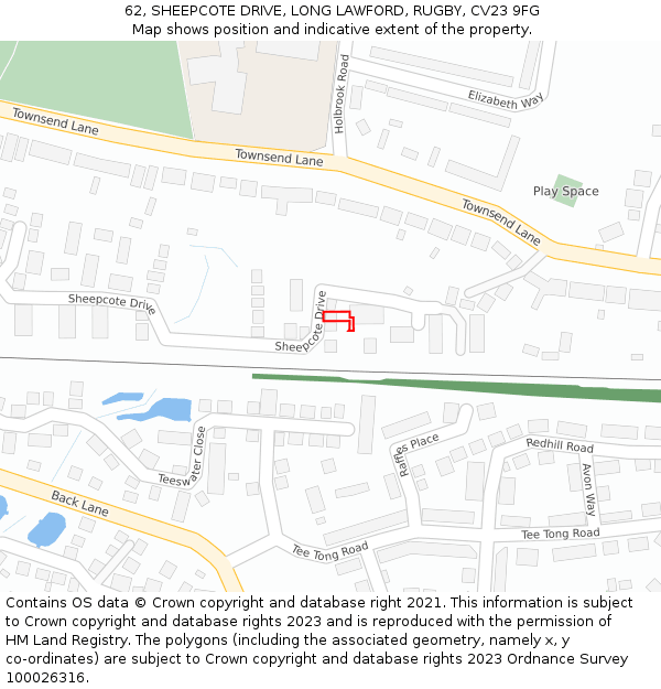 62, SHEEPCOTE DRIVE, LONG LAWFORD, RUGBY, CV23 9FG: Location map and indicative extent of plot