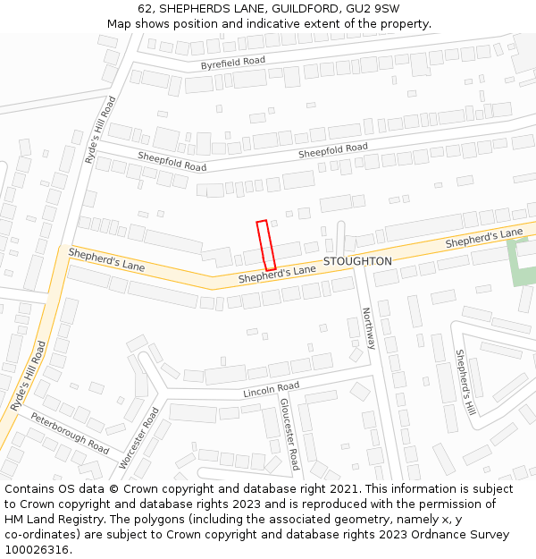 62, SHEPHERDS LANE, GUILDFORD, GU2 9SW: Location map and indicative extent of plot