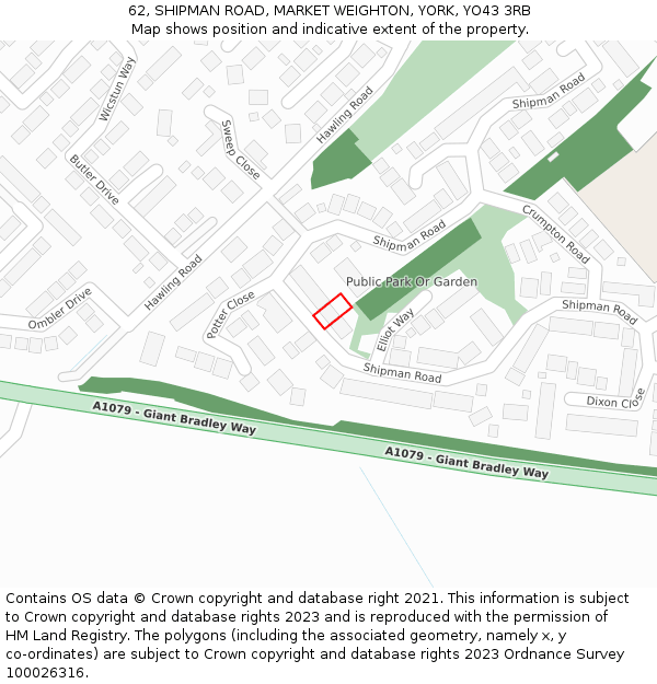 62, SHIPMAN ROAD, MARKET WEIGHTON, YORK, YO43 3RB: Location map and indicative extent of plot