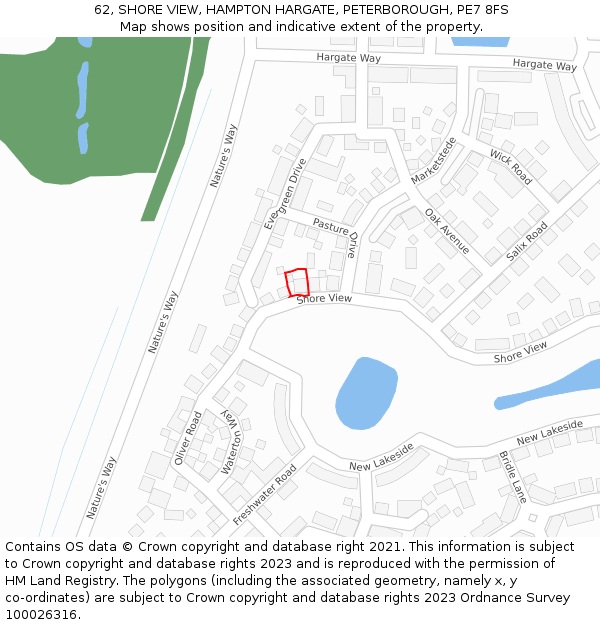 62, SHORE VIEW, HAMPTON HARGATE, PETERBOROUGH, PE7 8FS: Location map and indicative extent of plot