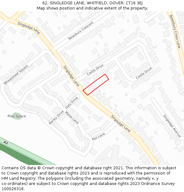 62, SINGLEDGE LANE, WHITFIELD, DOVER, CT16 3EJ: Location map and indicative extent of plot