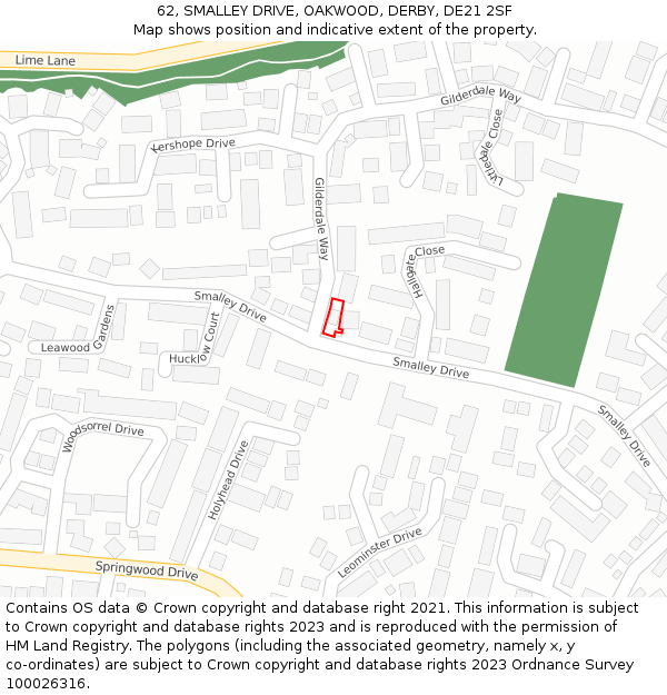 62, SMALLEY DRIVE, OAKWOOD, DERBY, DE21 2SF: Location map and indicative extent of plot
