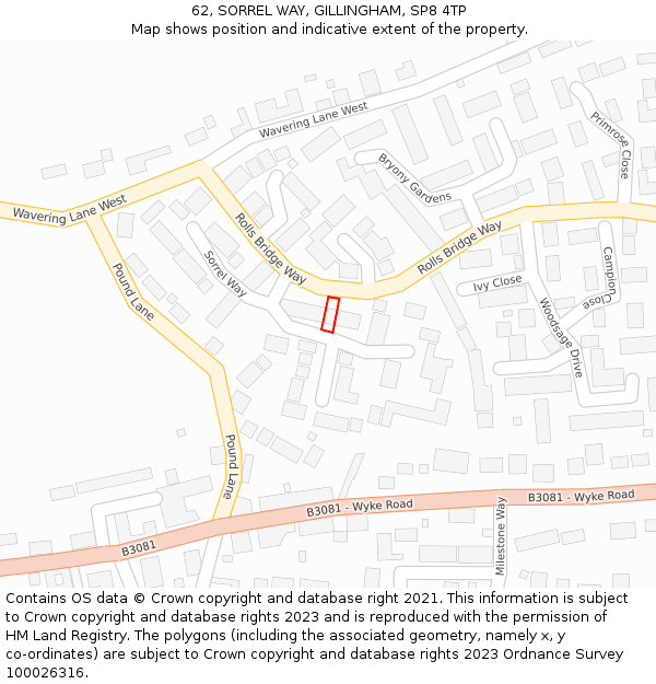 62, SORREL WAY, GILLINGHAM, SP8 4TP: Location map and indicative extent of plot