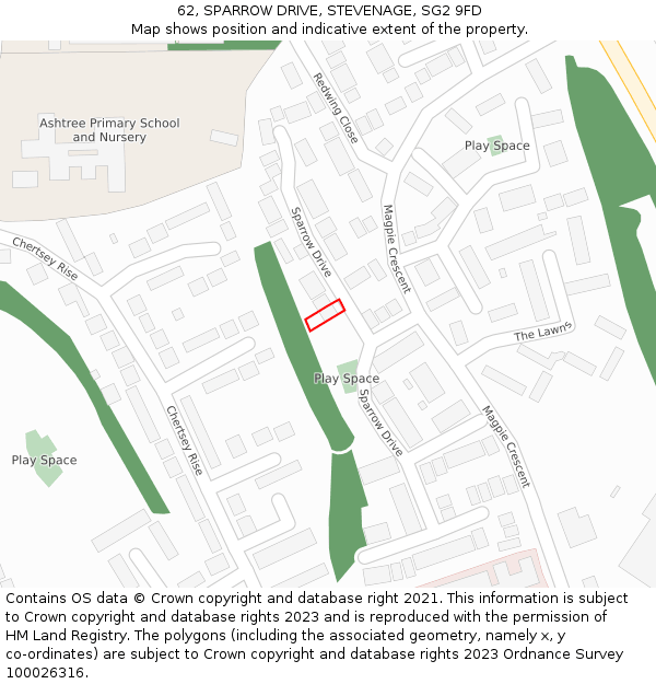 62, SPARROW DRIVE, STEVENAGE, SG2 9FD: Location map and indicative extent of plot