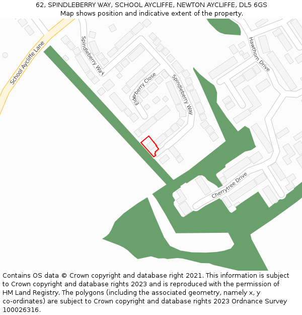 62, SPINDLEBERRY WAY, SCHOOL AYCLIFFE, NEWTON AYCLIFFE, DL5 6GS: Location map and indicative extent of plot