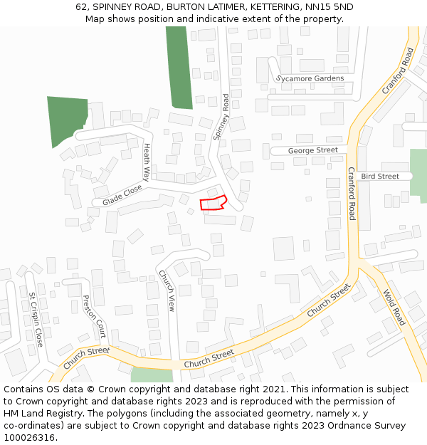 62, SPINNEY ROAD, BURTON LATIMER, KETTERING, NN15 5ND: Location map and indicative extent of plot