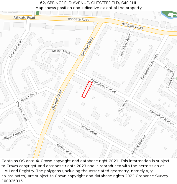 62, SPRINGFIELD AVENUE, CHESTERFIELD, S40 1HL: Location map and indicative extent of plot