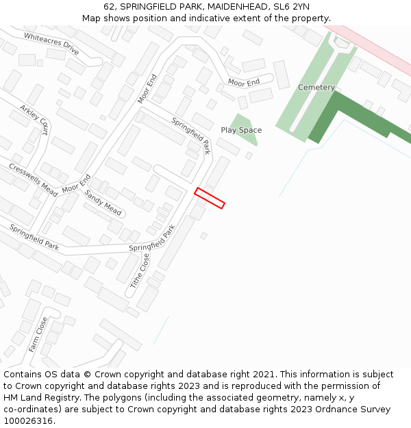 62, SPRINGFIELD PARK, MAIDENHEAD, SL6 2YN: Location map and indicative extent of plot