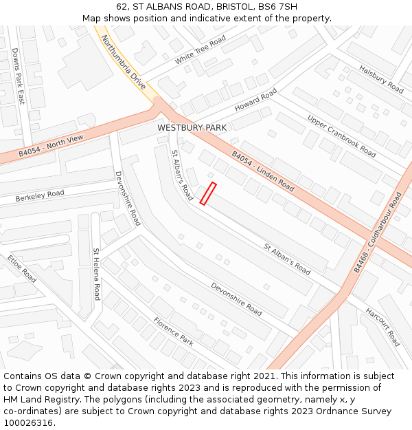 62, ST ALBANS ROAD, BRISTOL, BS6 7SH: Location map and indicative extent of plot