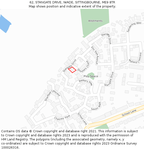 62, STANGATE DRIVE, IWADE, SITTINGBOURNE, ME9 8TR: Location map and indicative extent of plot