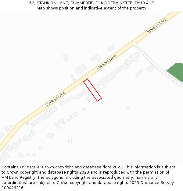 62, STANKLYN LANE, SUMMERFIELD, KIDDERMINSTER, DY10 4HS: Location map and indicative extent of plot