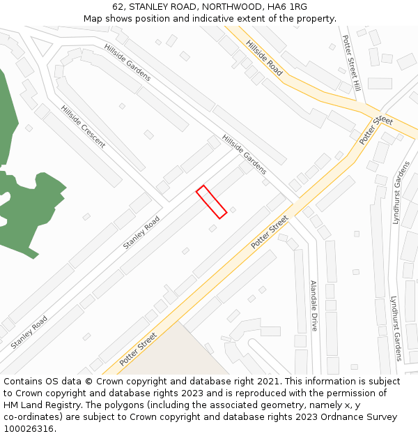 62, STANLEY ROAD, NORTHWOOD, HA6 1RG: Location map and indicative extent of plot