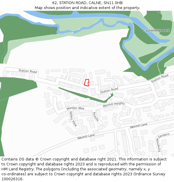 62, STATION ROAD, CALNE, SN11 0HB: Location map and indicative extent of plot