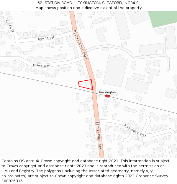 62, STATION ROAD, HECKINGTON, SLEAFORD, NG34 9JJ: Location map and indicative extent of plot