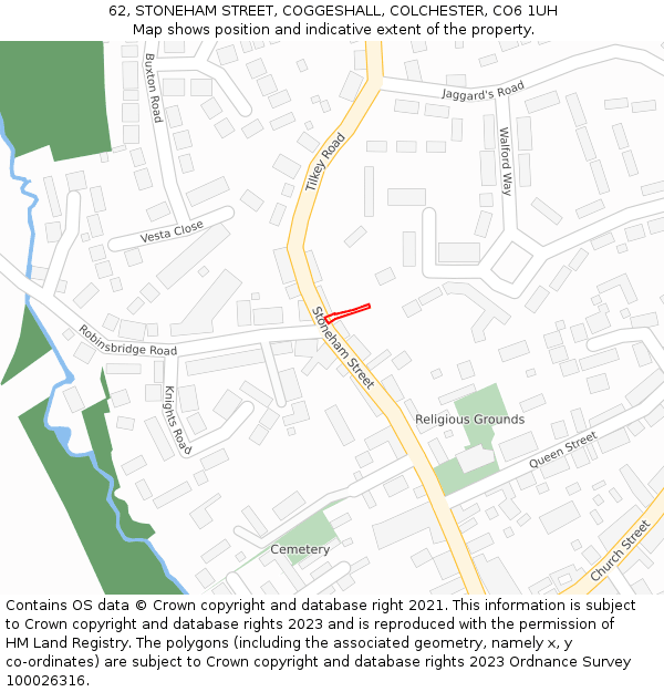 62, STONEHAM STREET, COGGESHALL, COLCHESTER, CO6 1UH: Location map and indicative extent of plot