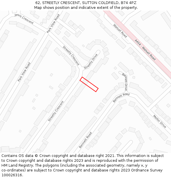 62, STREETLY CRESCENT, SUTTON COLDFIELD, B74 4PZ: Location map and indicative extent of plot