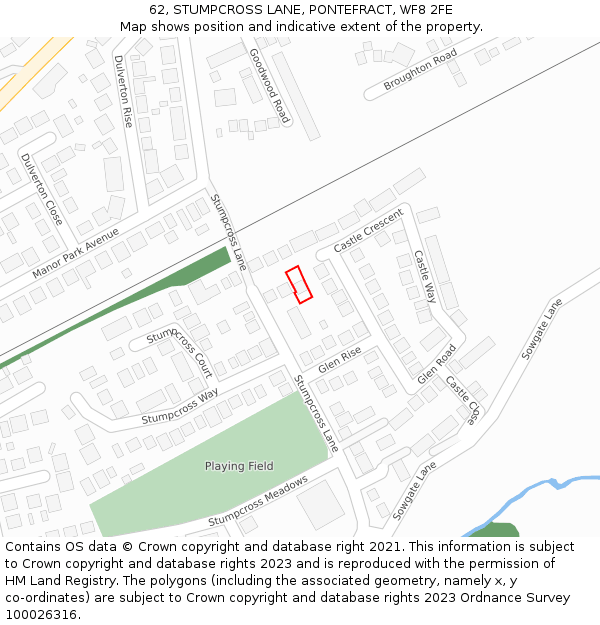 62, STUMPCROSS LANE, PONTEFRACT, WF8 2FE: Location map and indicative extent of plot