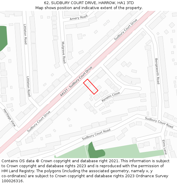 62, SUDBURY COURT DRIVE, HARROW, HA1 3TD: Location map and indicative extent of plot