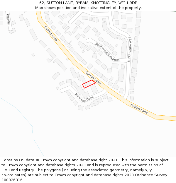 62, SUTTON LANE, BYRAM, KNOTTINGLEY, WF11 9DP: Location map and indicative extent of plot