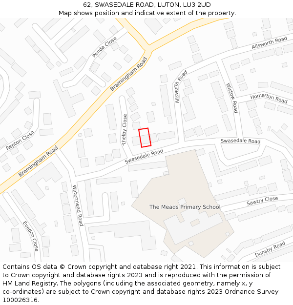 62, SWASEDALE ROAD, LUTON, LU3 2UD: Location map and indicative extent of plot