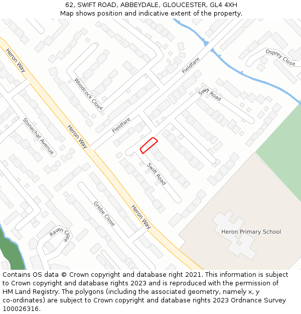 62, SWIFT ROAD, ABBEYDALE, GLOUCESTER, GL4 4XH: Location map and indicative extent of plot