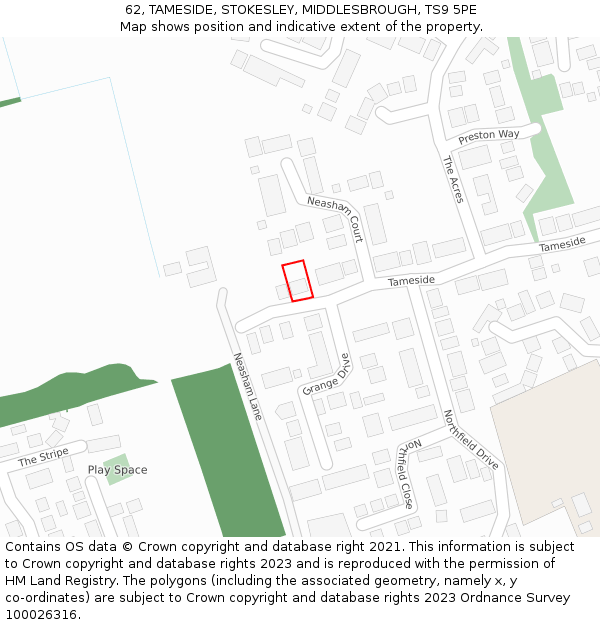 62, TAMESIDE, STOKESLEY, MIDDLESBROUGH, TS9 5PE: Location map and indicative extent of plot