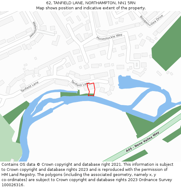 62, TANFIELD LANE, NORTHAMPTON, NN1 5RN: Location map and indicative extent of plot