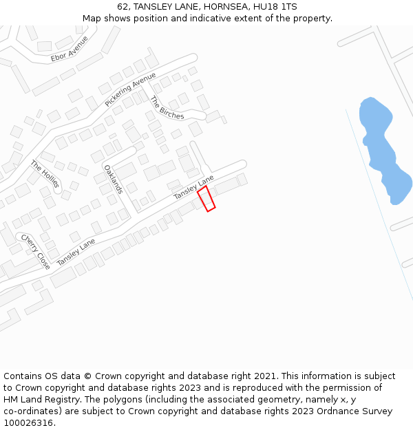 62, TANSLEY LANE, HORNSEA, HU18 1TS: Location map and indicative extent of plot