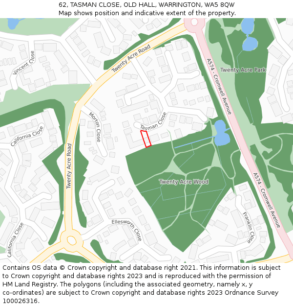 62, TASMAN CLOSE, OLD HALL, WARRINGTON, WA5 8QW: Location map and indicative extent of plot