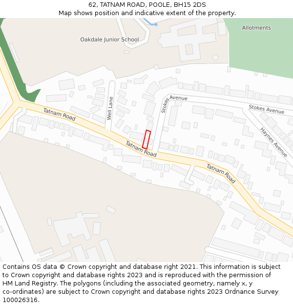 62, TATNAM ROAD, POOLE, BH15 2DS: Location map and indicative extent of plot