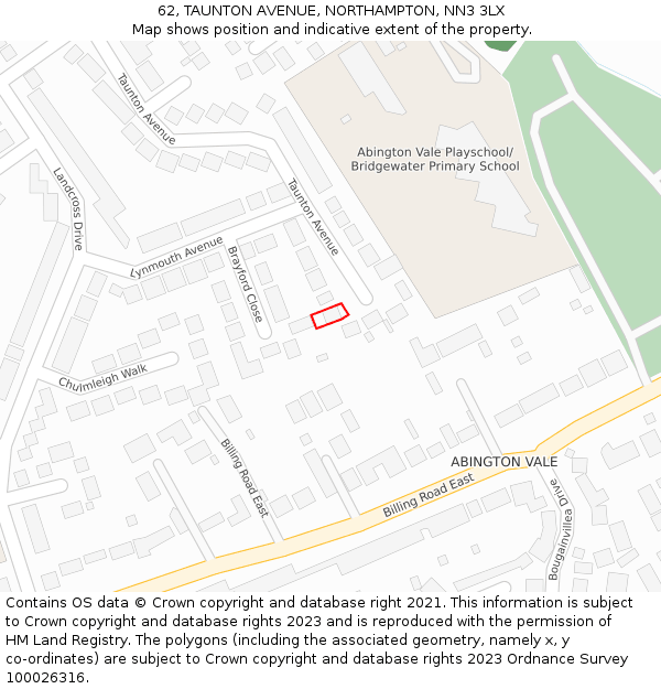 62, TAUNTON AVENUE, NORTHAMPTON, NN3 3LX: Location map and indicative extent of plot