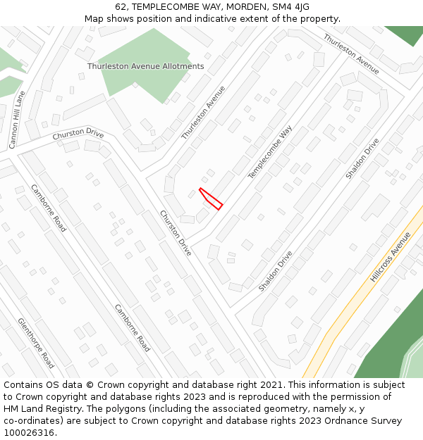62, TEMPLECOMBE WAY, MORDEN, SM4 4JG: Location map and indicative extent of plot