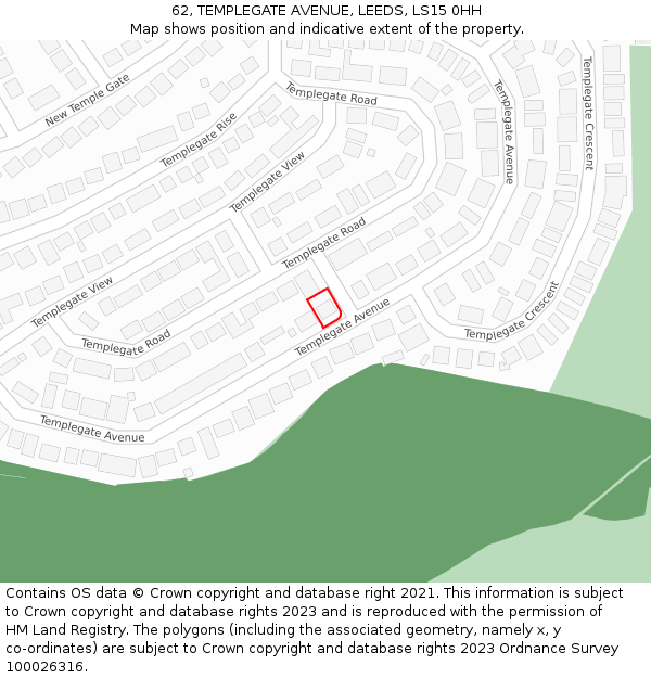 62, TEMPLEGATE AVENUE, LEEDS, LS15 0HH: Location map and indicative extent of plot