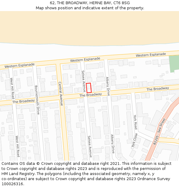 62, THE BROADWAY, HERNE BAY, CT6 8SG: Location map and indicative extent of plot