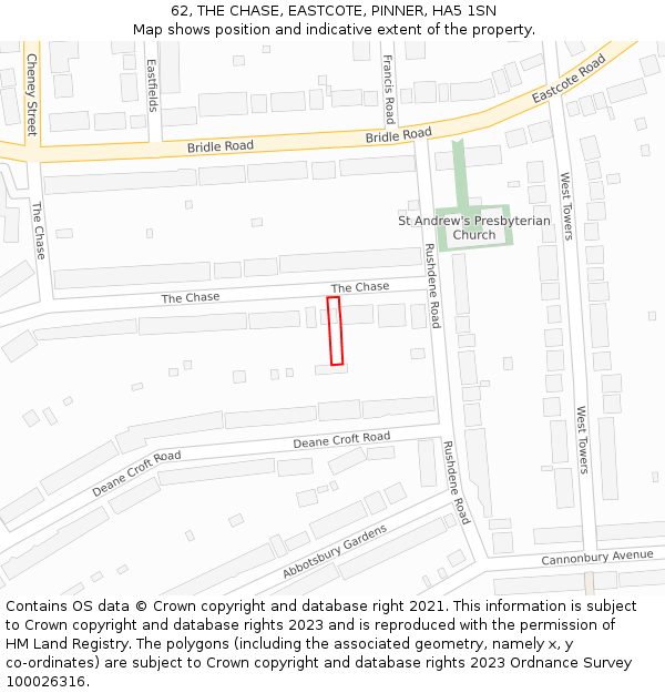 62, THE CHASE, EASTCOTE, PINNER, HA5 1SN: Location map and indicative extent of plot