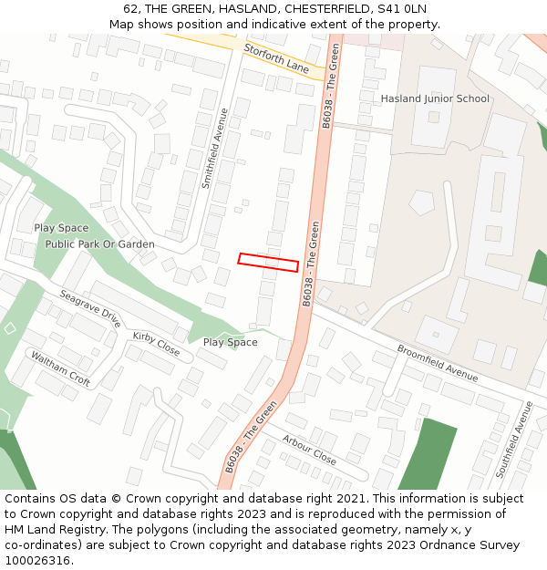 62, THE GREEN, HASLAND, CHESTERFIELD, S41 0LN: Location map and indicative extent of plot