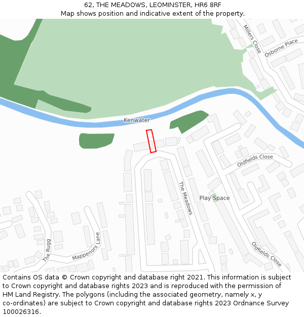 62, THE MEADOWS, LEOMINSTER, HR6 8RF: Location map and indicative extent of plot