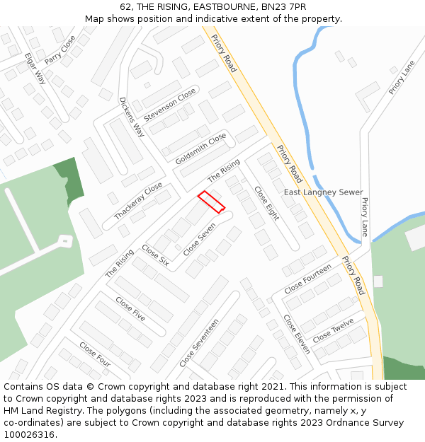 62, THE RISING, EASTBOURNE, BN23 7PR: Location map and indicative extent of plot