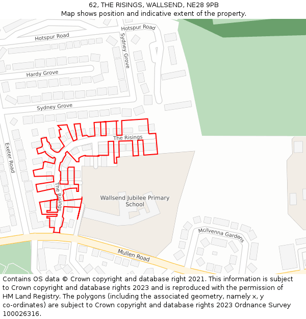 62, THE RISINGS, WALLSEND, NE28 9PB: Location map and indicative extent of plot