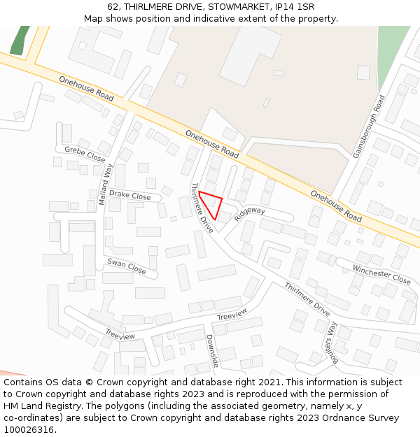 62, THIRLMERE DRIVE, STOWMARKET, IP14 1SR: Location map and indicative extent of plot