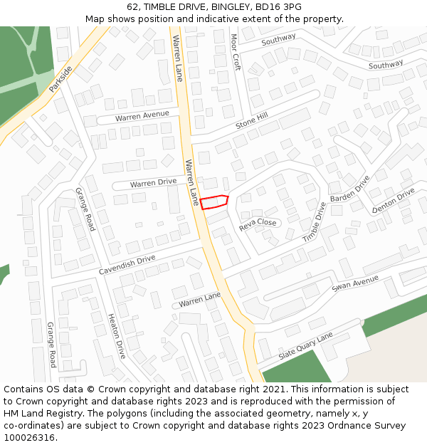 62, TIMBLE DRIVE, BINGLEY, BD16 3PG: Location map and indicative extent of plot