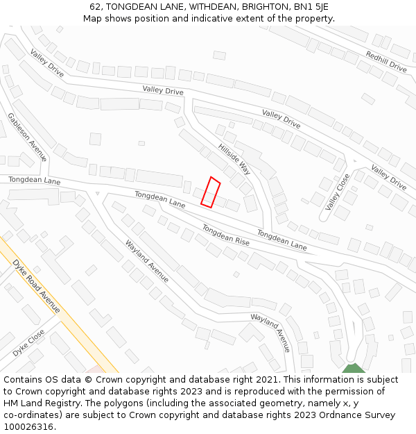 62, TONGDEAN LANE, WITHDEAN, BRIGHTON, BN1 5JE: Location map and indicative extent of plot