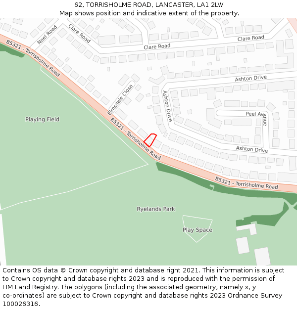 62, TORRISHOLME ROAD, LANCASTER, LA1 2LW: Location map and indicative extent of plot