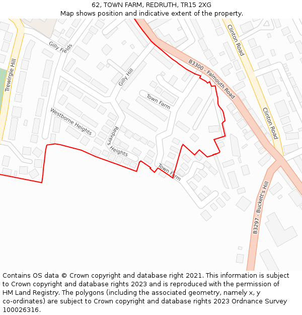 62, TOWN FARM, REDRUTH, TR15 2XG: Location map and indicative extent of plot